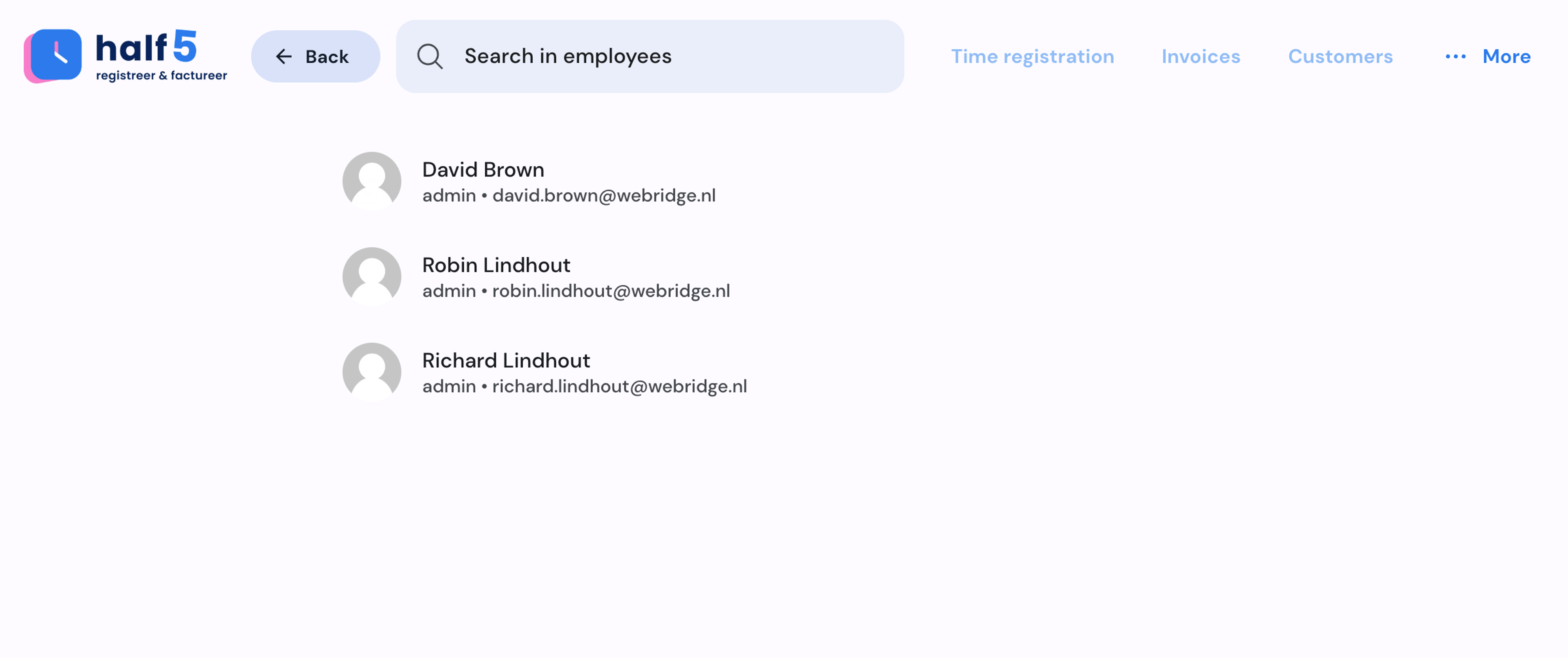 Overview of employees on desktop