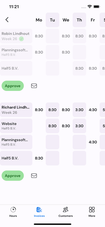 Overview of approved hours on mobile