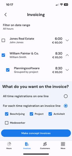 Overview of invoices on desktop