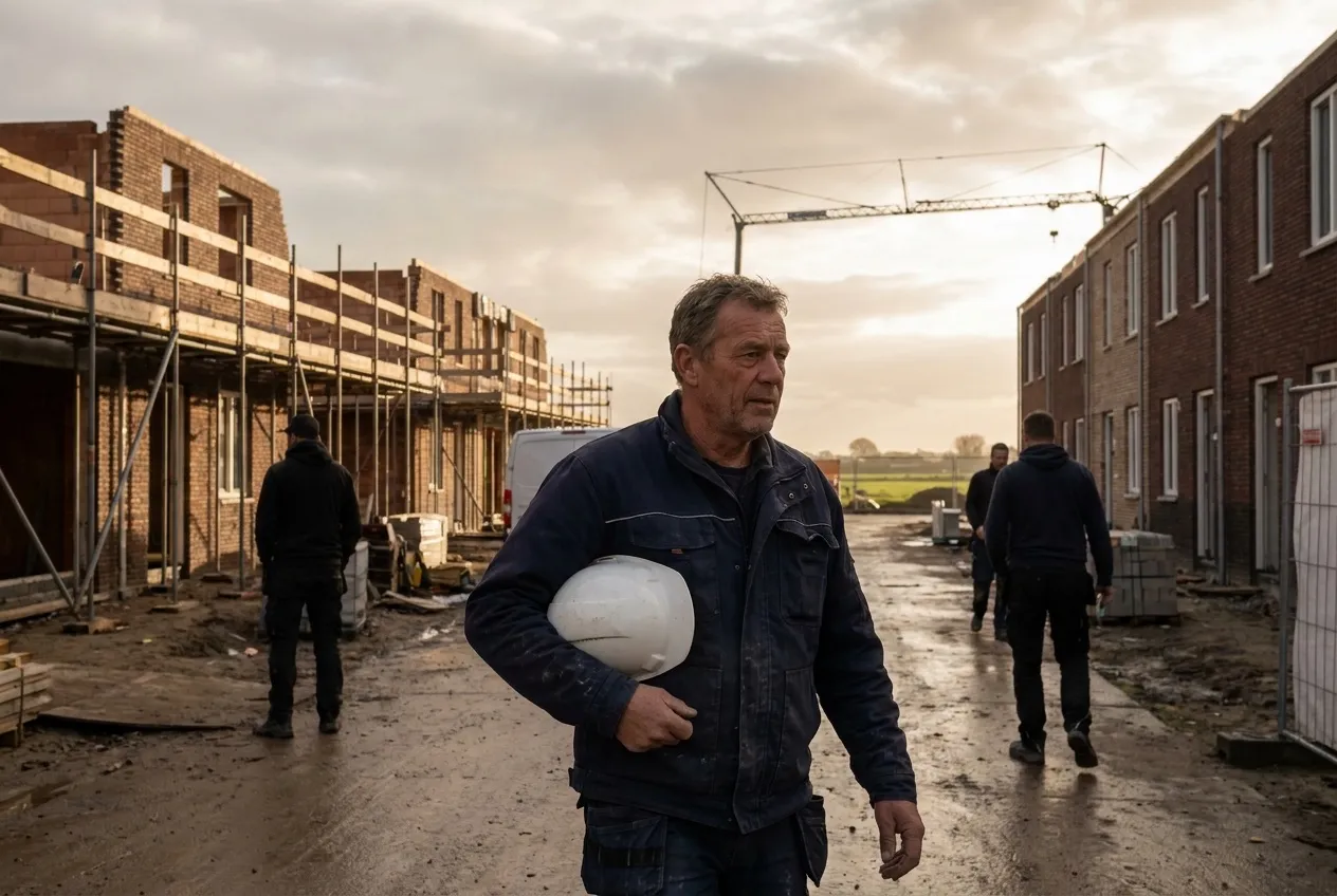 Ein Bauleiter geht über eine Neubaustelle