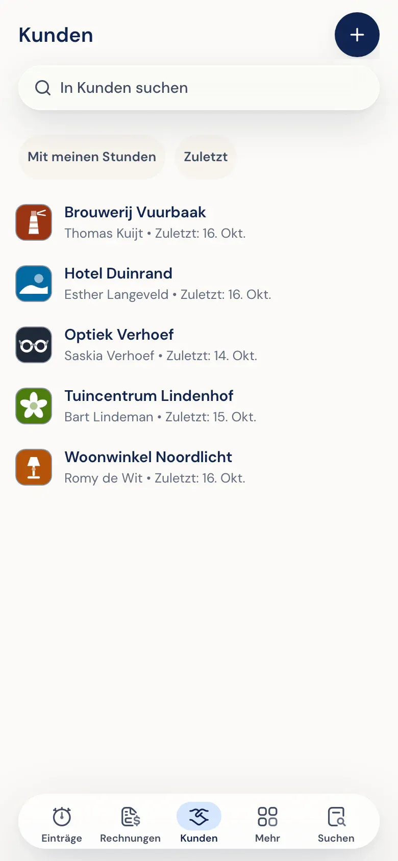 Kundenliste in der Half5-App