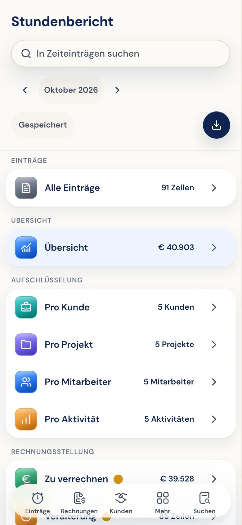 Stundenbericht mit Filtern