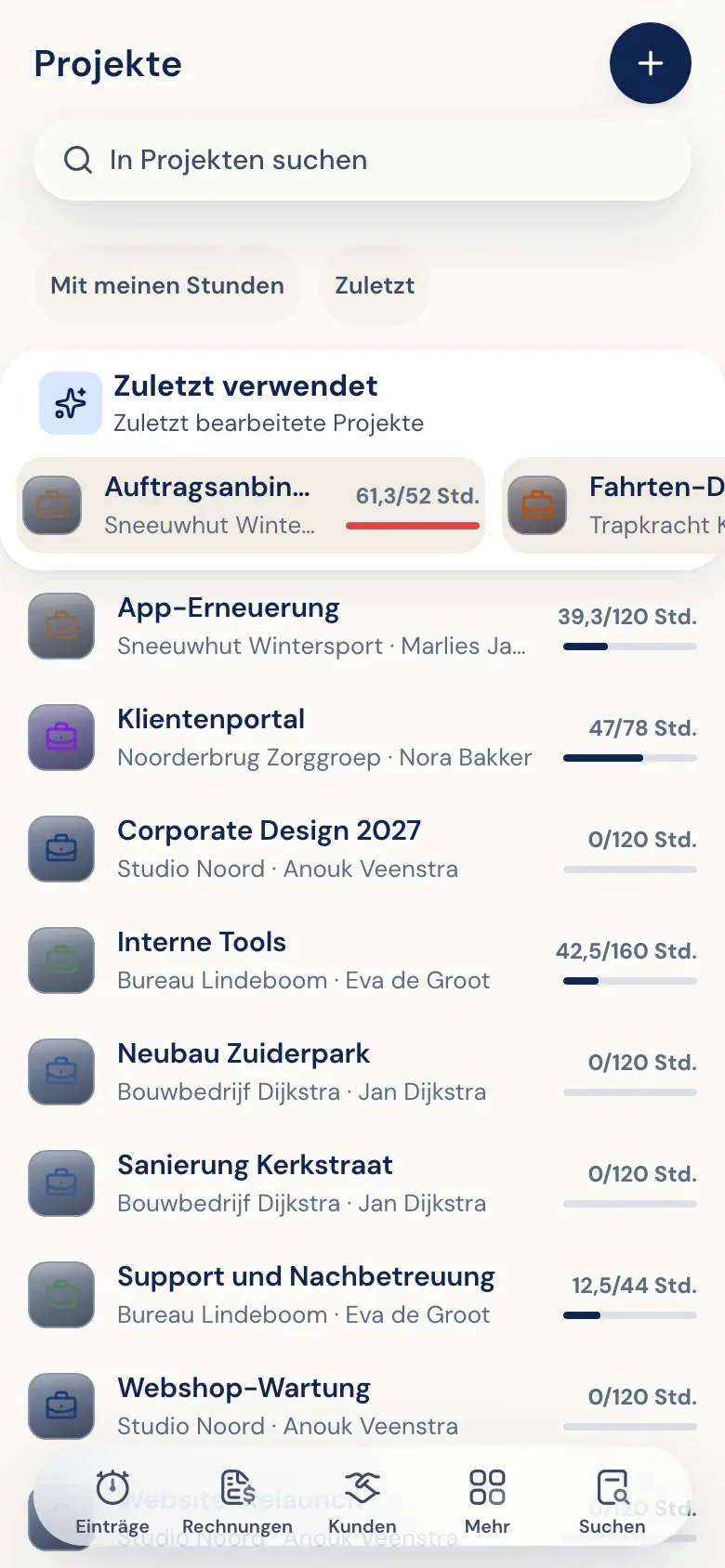 Projektliste in der Half5-App
