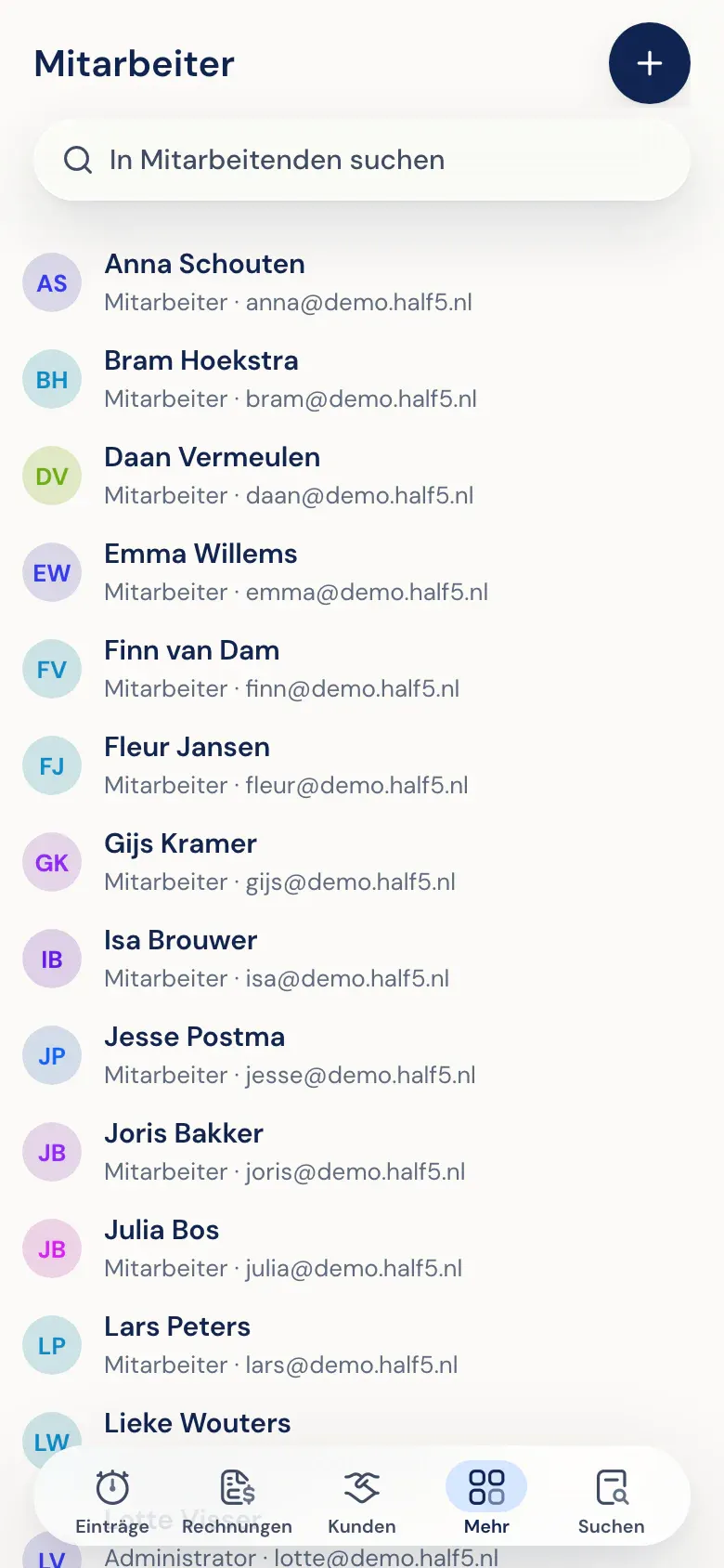 Mitarbeiterliste in der Half5-App
