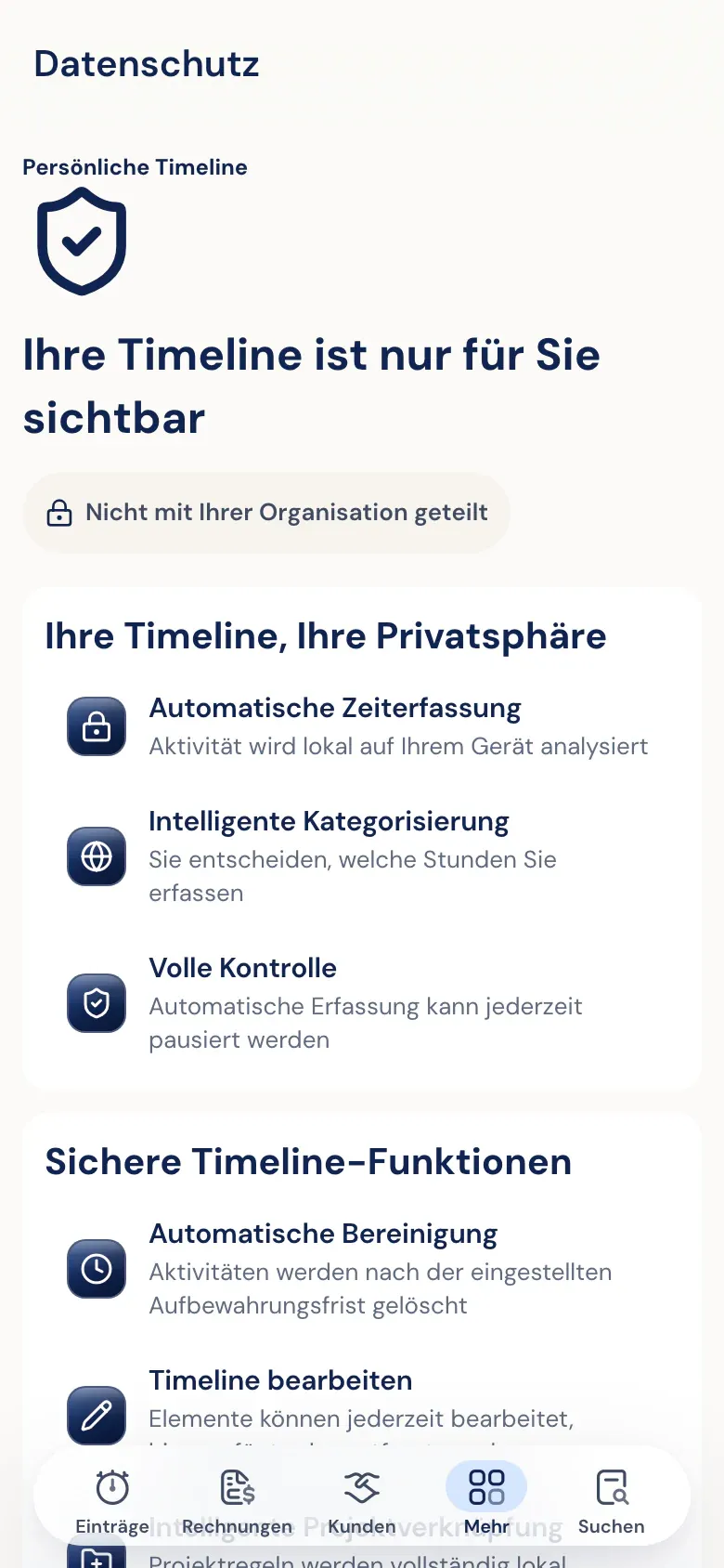 Datenschutzeinstellungen der Half5-Timeline