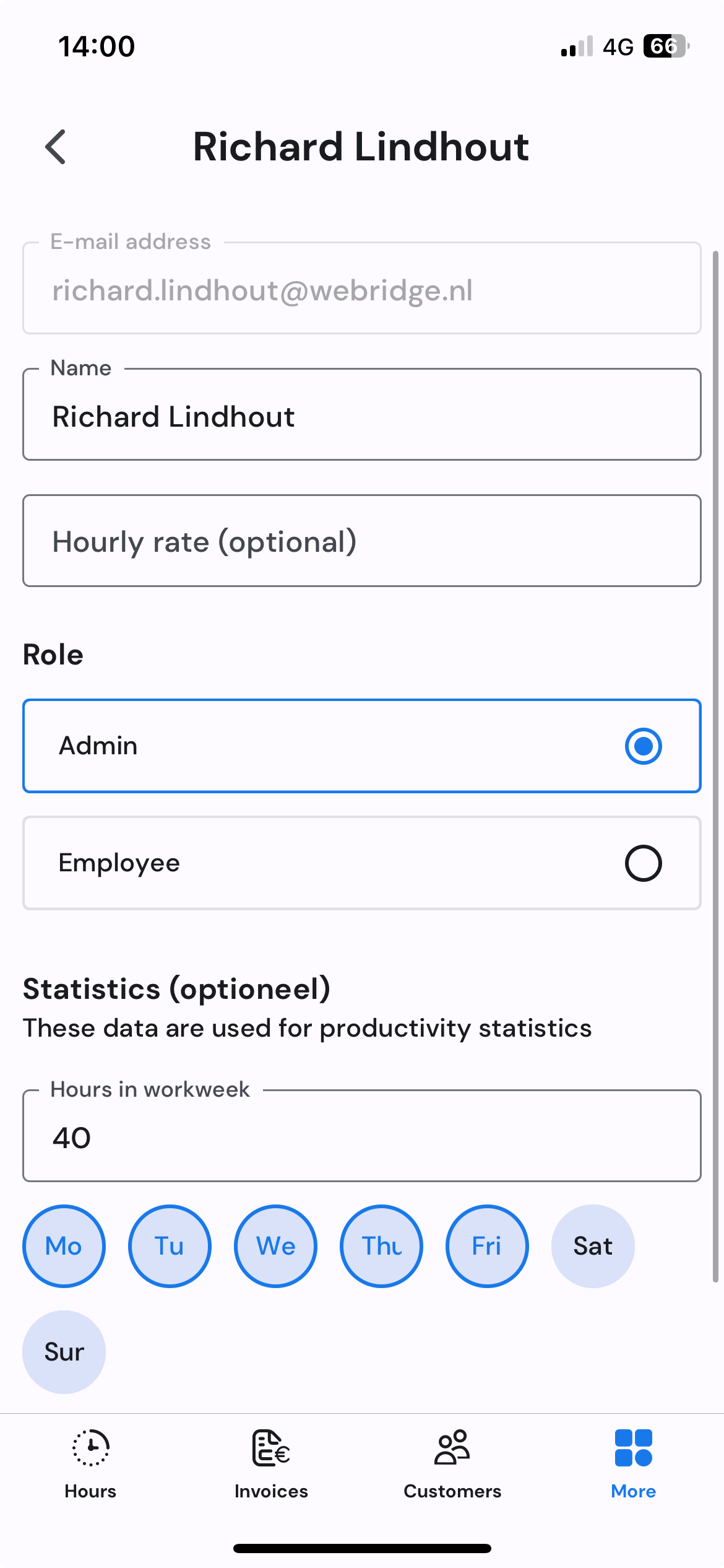 Half5 employee detail on mobile