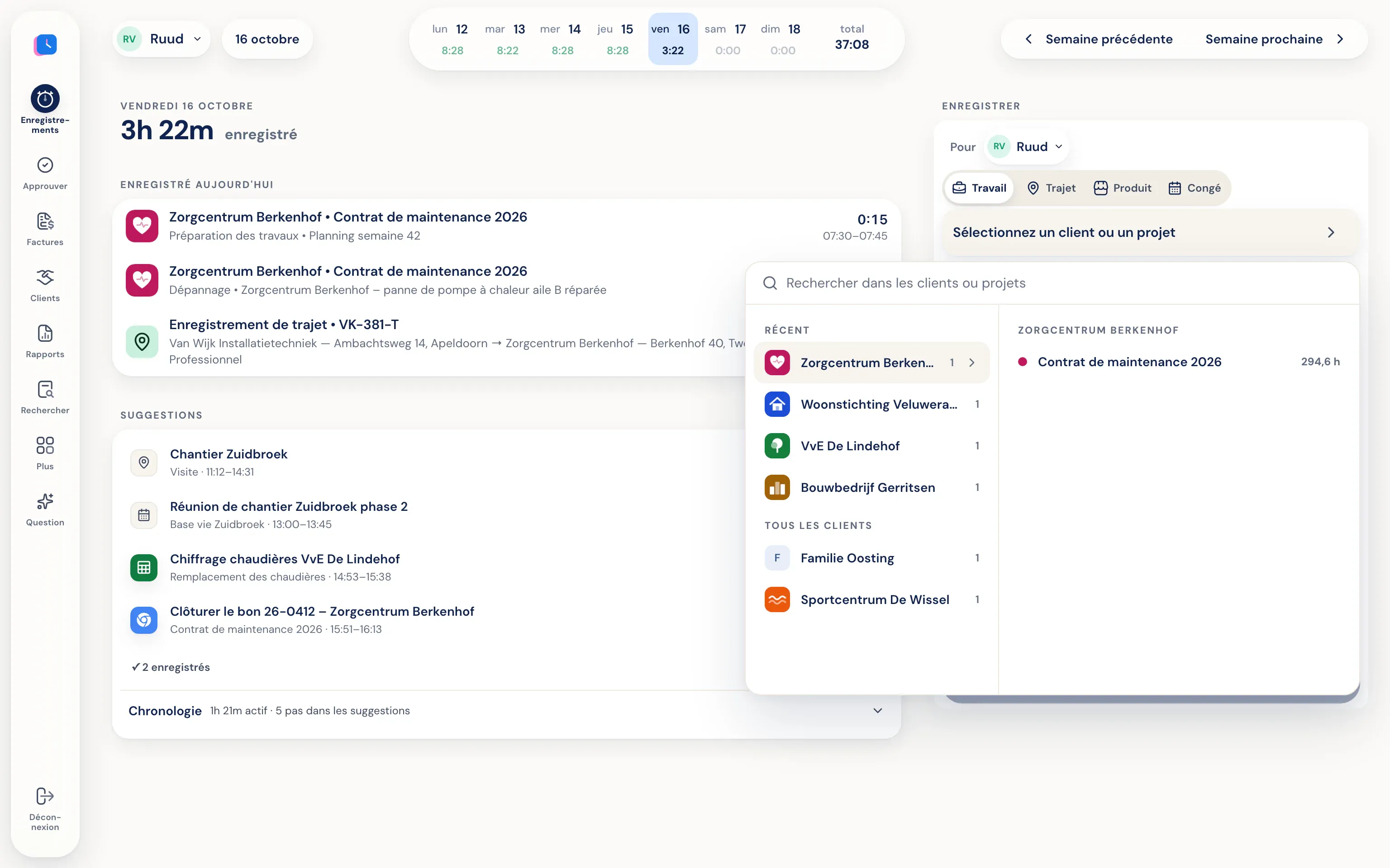 Choisir un client et un projet lors de la saisie dans Half5