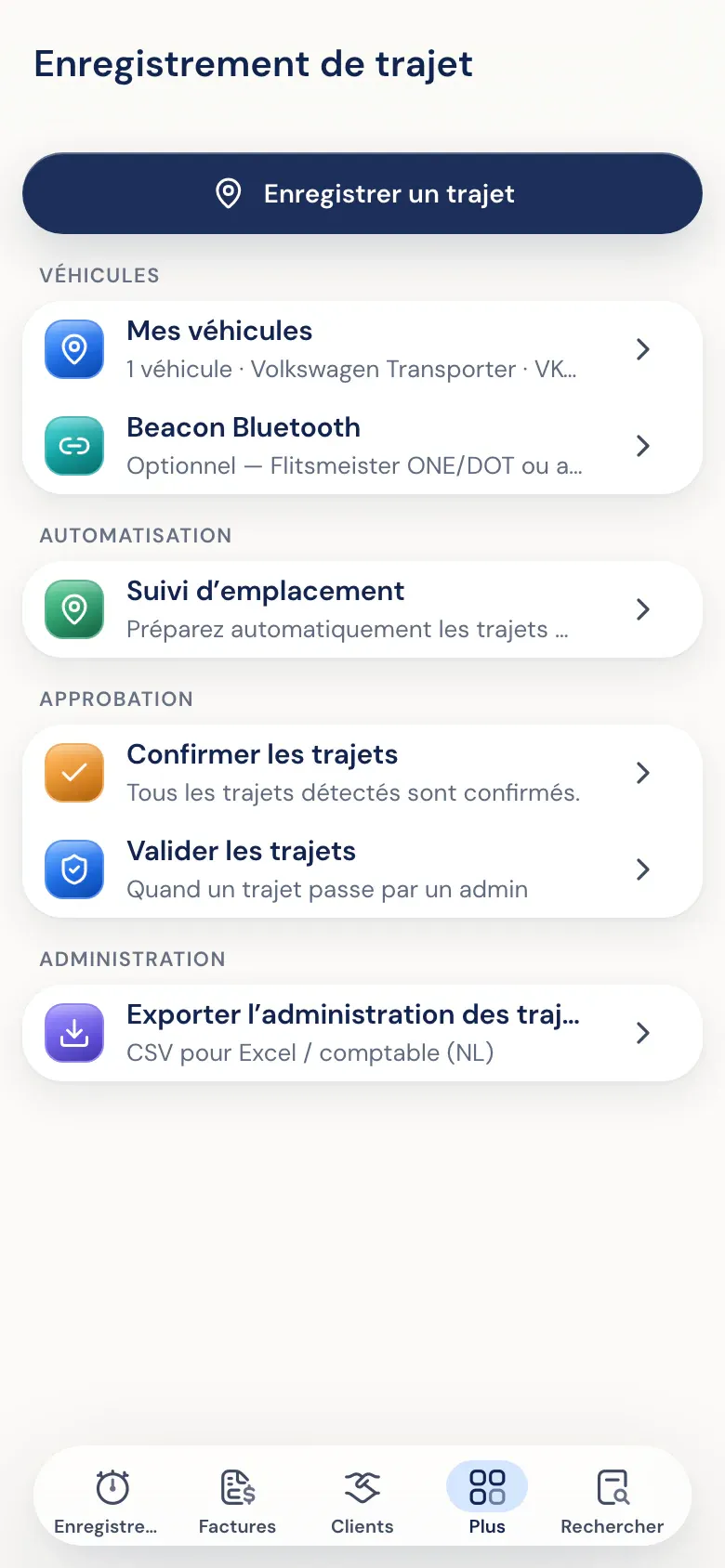 Véhicules, trajets automatiques et validation