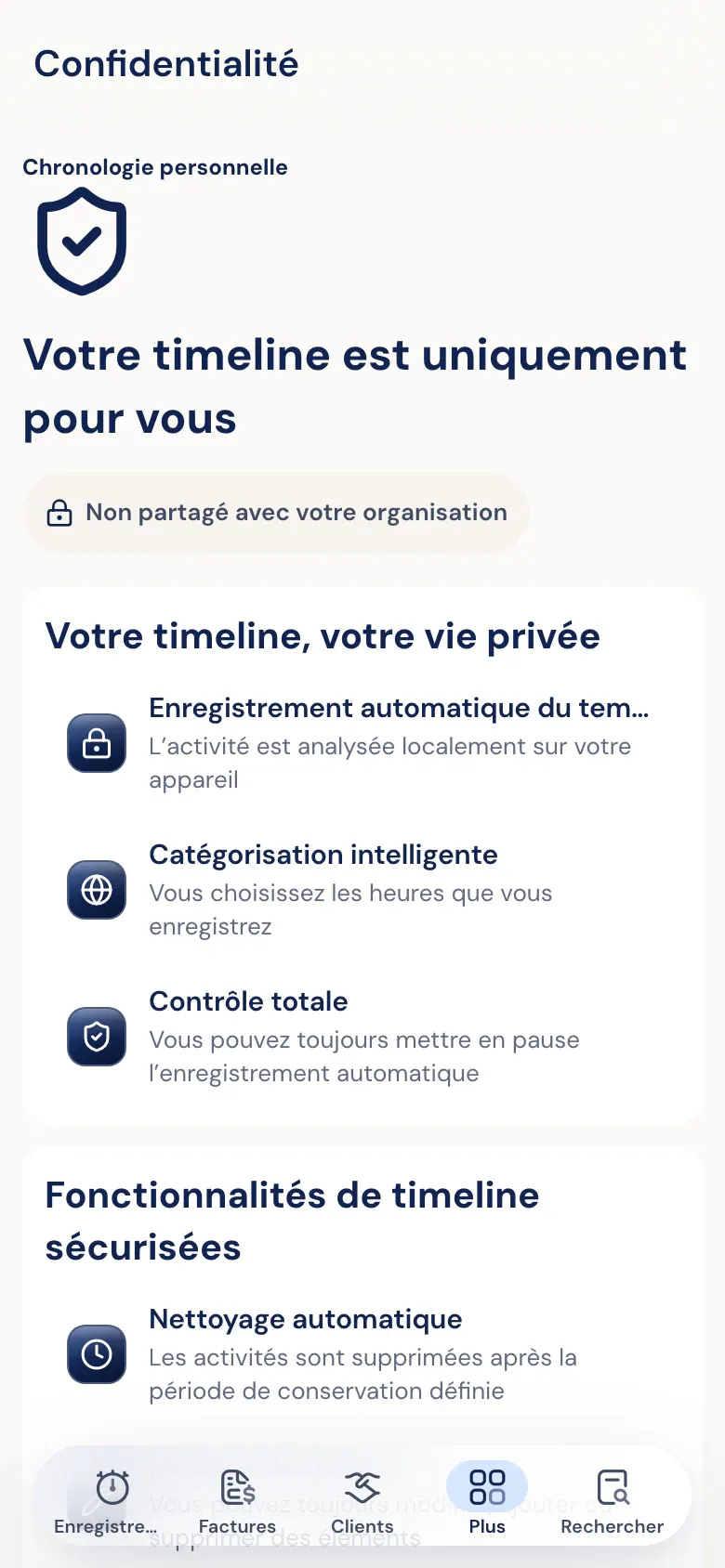 Réglages de confidentialité de la chronologie Half5