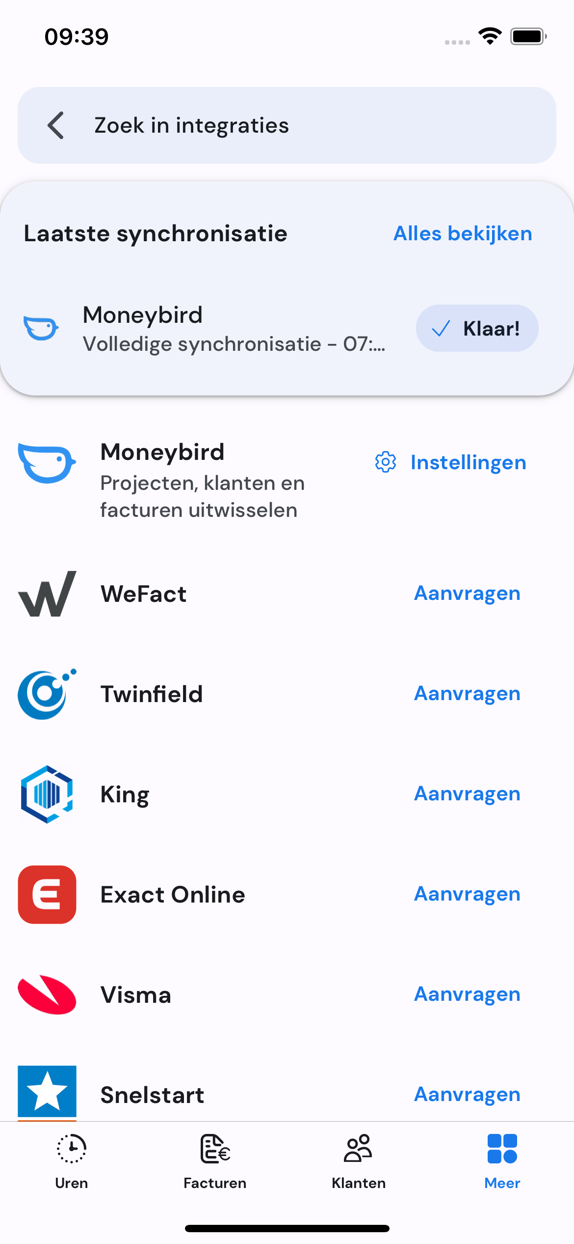 Overzicht van boekhoudcontacten op mobiel