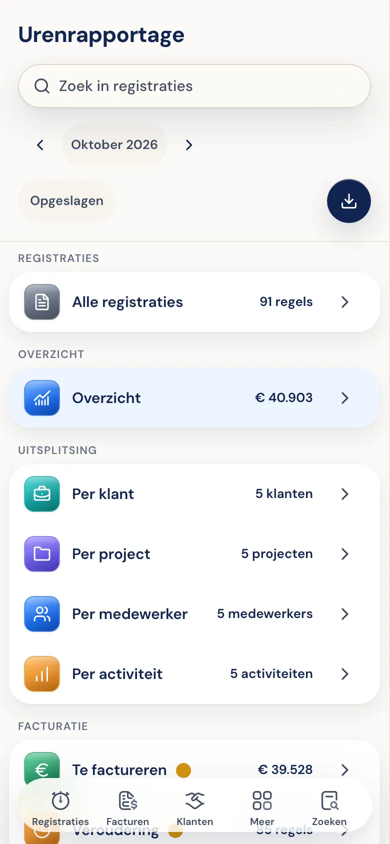 Urenrapportage met filters
