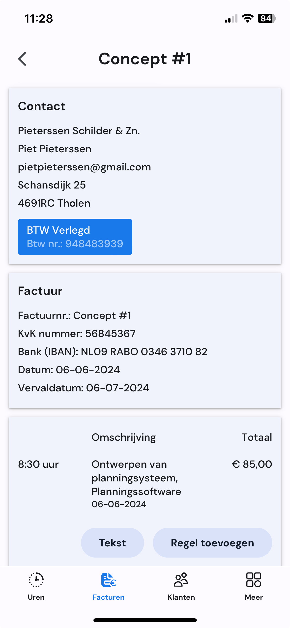 Factuurdetails op mobiel