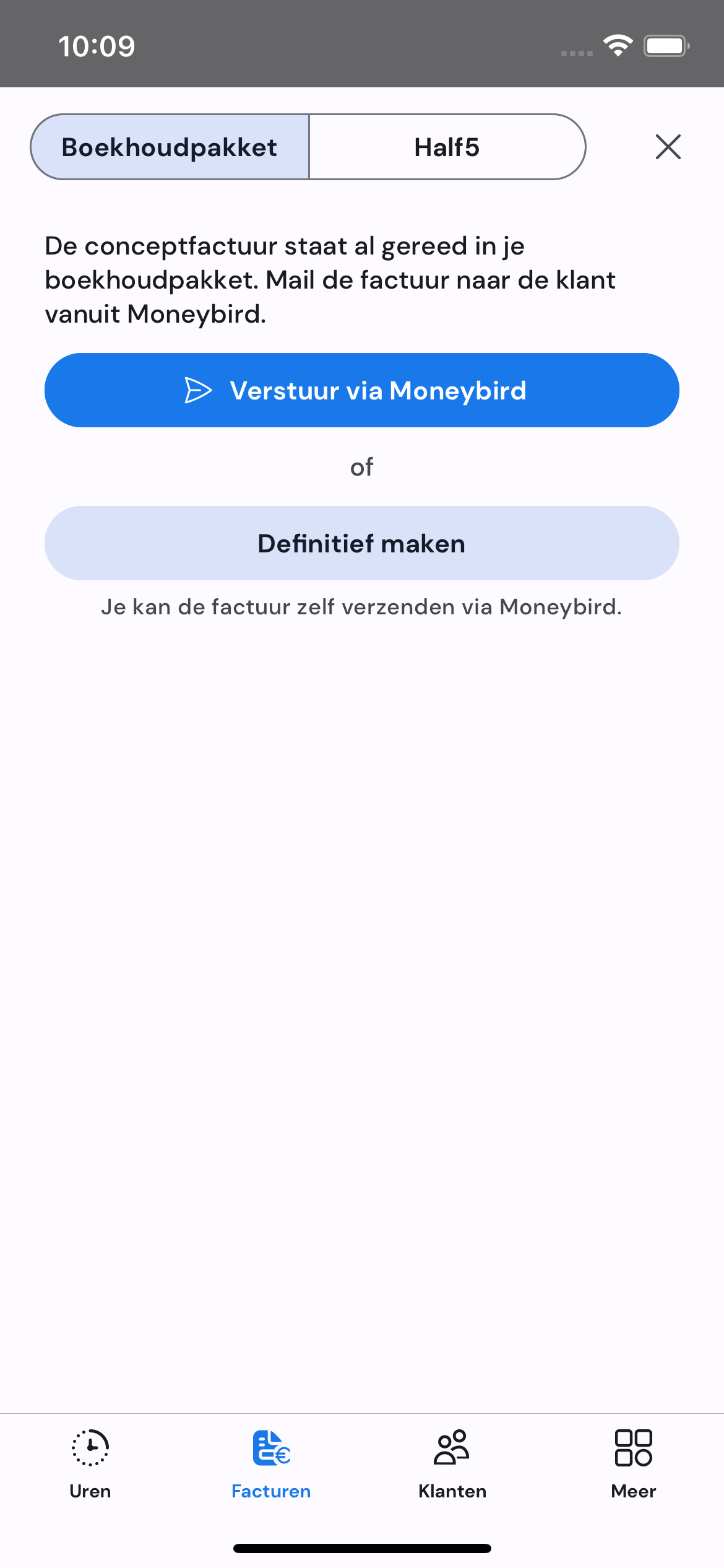 Verzenden van factuur via boekhoudkoppelingen op mobiel