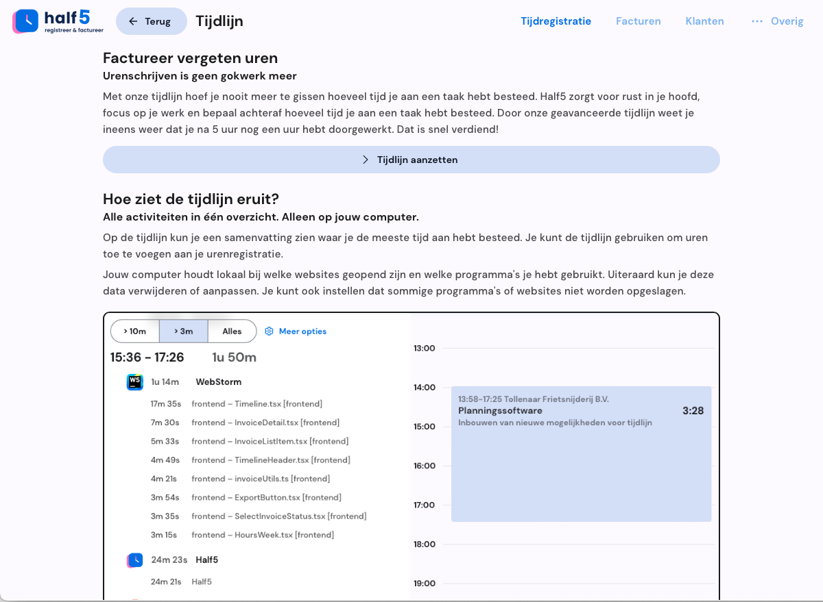 Half5 automatische tijdlijn overzicht